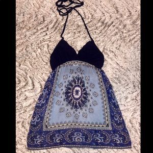 Charlotte Russe Blue Halter Patterned Tank/Dress-S